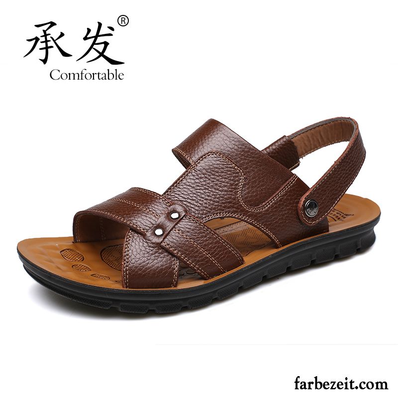 Sandalen Geschlossen Herren Casual Leder Sandalen Atmungsaktiv Sommer Strand Schuhe Neue Trend Echtleder Günstig
