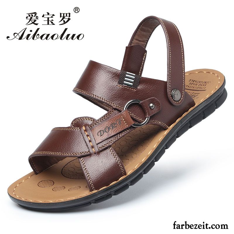 Sandalen Geschlossen Herren Schuhe Sandalen Strand Echtleder Hausschuhe Rutschsicher Neue Sommer Casual Günstig