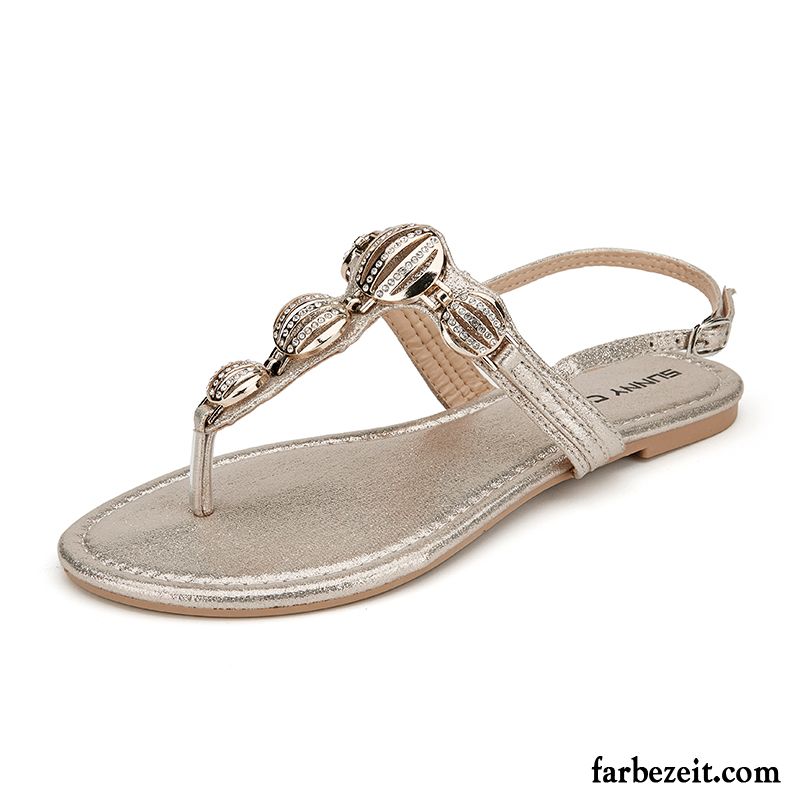 Sandalen Günstig Damen Sommer Strand Rutschsicher Strasssteine Rom Sandalen Flache Schuhe Rabatt