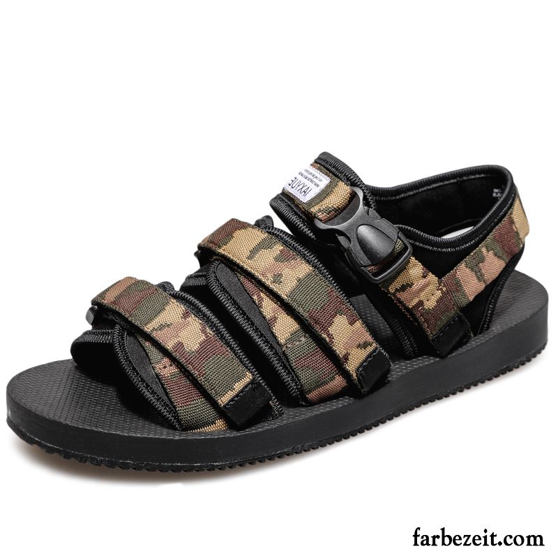 Sandalen Herren Allgleiches Sommer Große Größe Trend Casual Weiche Sohle Camouflage Khaki Sandfarben