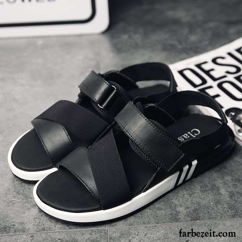 Sandalen Herren Casual Neue Sommer Lovers Schuhe Echtleder Sandfarben Schwarz