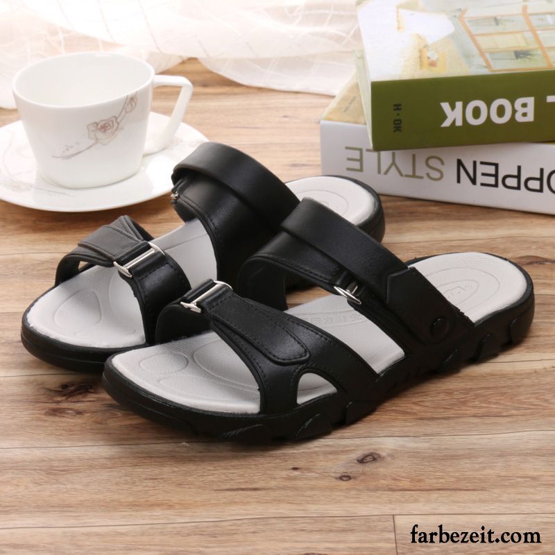 Sandalen Herren Draussen Schuhe Rutschsicher Weiche Sohle Casual Pantolette Sandfarben Schwarz