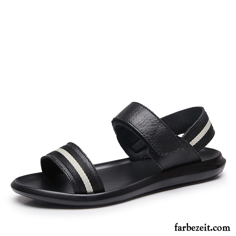 Sandalen Herren Echtleder Weiche Sohle Rom Sommer Casual Rutschsicher Sandfarben Schwarz