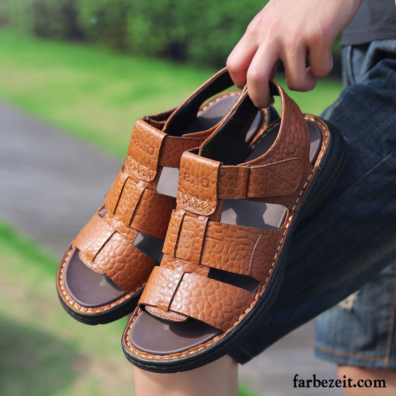 Sandalen Herren Geschäft Echtleder Casual Sommer Schuhe Trend Sandfarben Braun