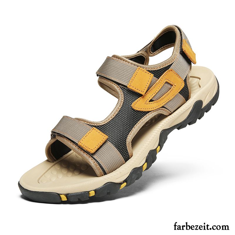 Sandalen Herren Große Größe Persönlichkeit Sommer Trend Schuhe Rutschsicher Khaki Sandfarben