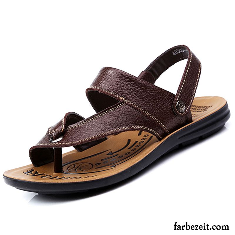 Sandalen Herren Hausschuhe Lederschue Sommer Echtleder Sandfarben Braun