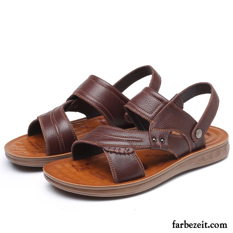 Sandalen Herren Hausschuhe Rutschsicher Trend Sommer Echtleder Lederschue Sandfarben Braun Dunkel