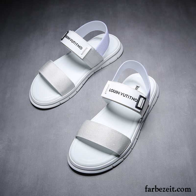 Sandalen Herren Jugend Neue Trend Sommer Allgleiches Dicke Sohle Sandfarben Weiß