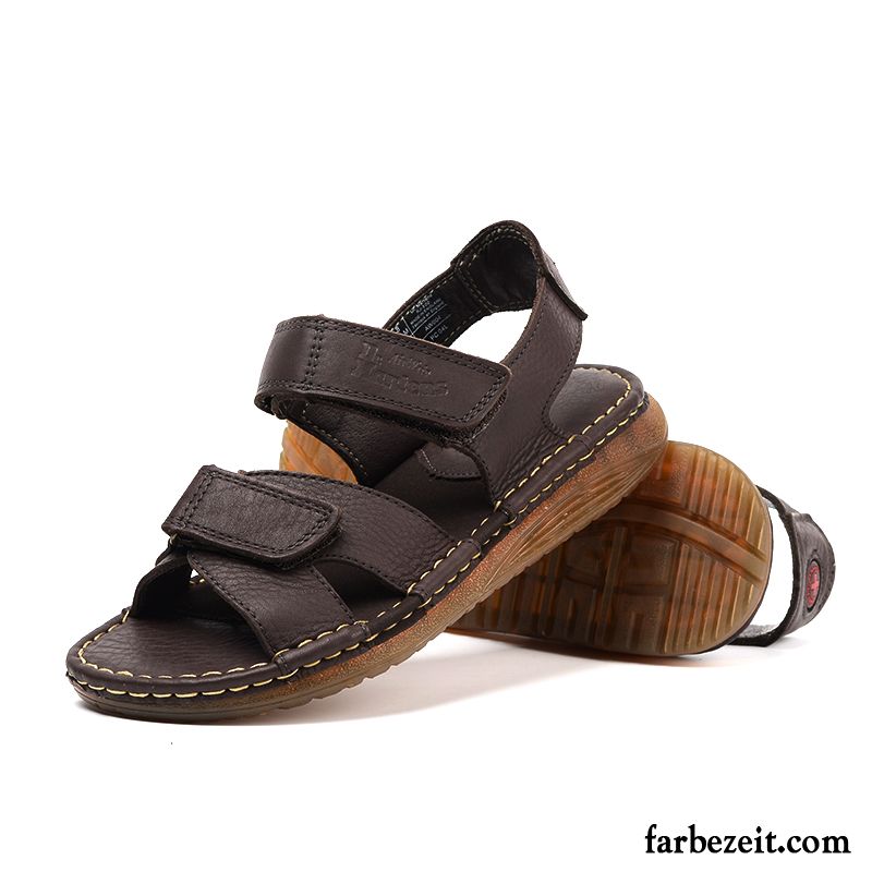 Sandalen Herren Jugend Rom Rutschsicher Sommer Neue Klettverschluss Sandfarben Braun