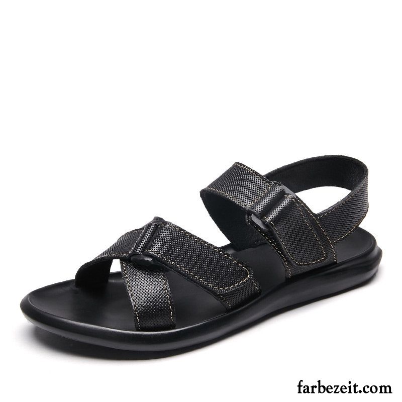 Sandalen Herren Klettverschluss Oberleder Echtleder Casual Rom Mode Schwarz