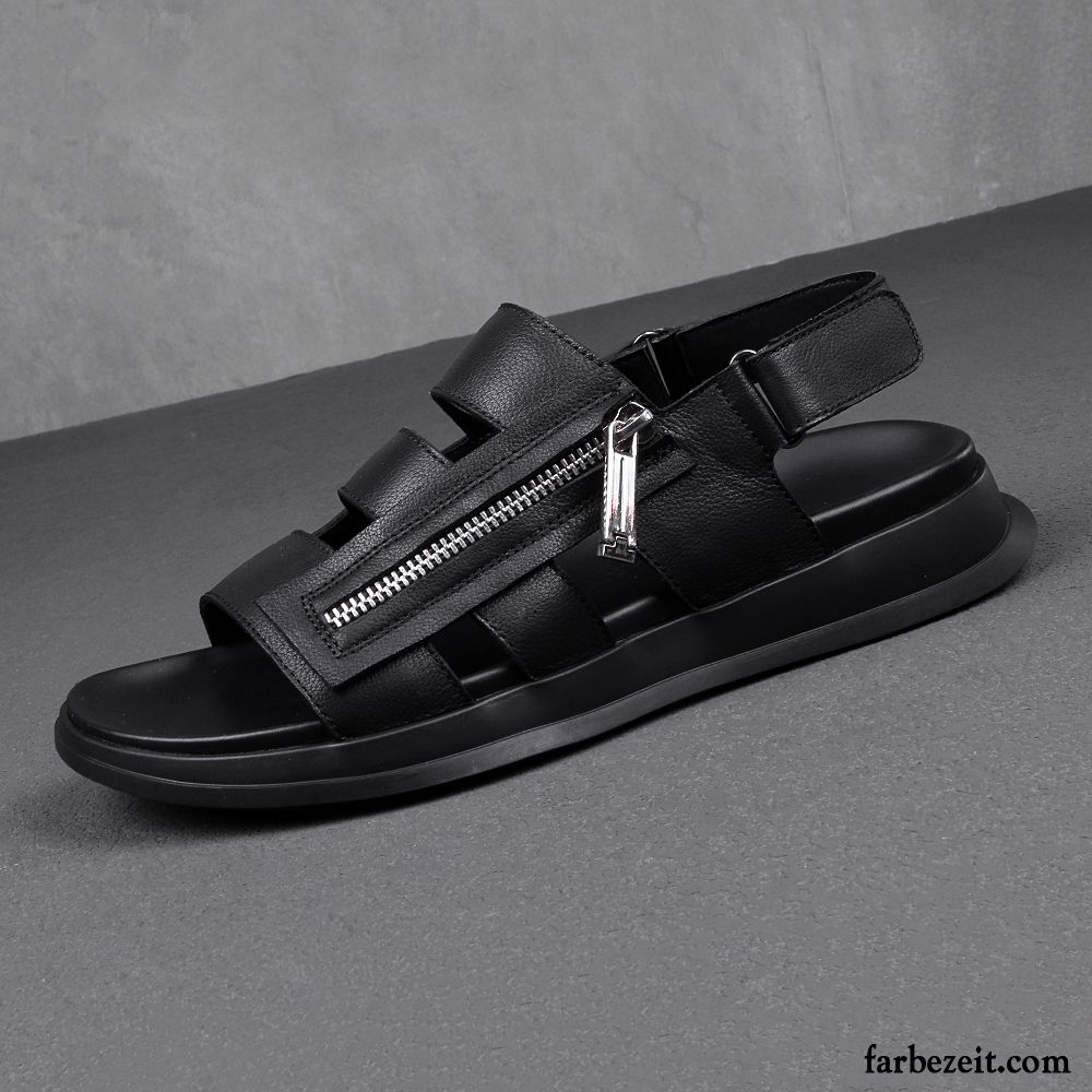 Sandalen Herren Leder Persönlichkeit Neue Weiche Sohle Rom Trend Weiß Schwarz