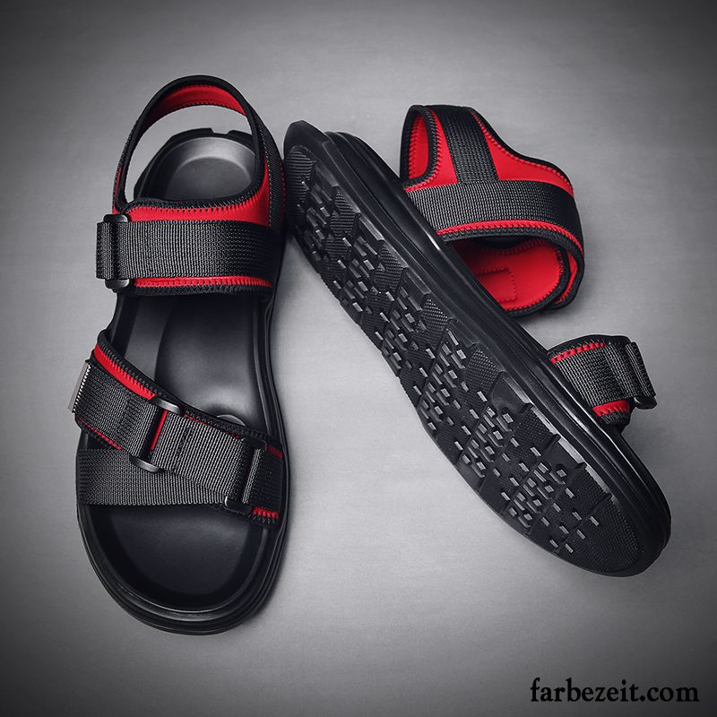 Sandalen Herren Licht Rom Flache Schuhe Trend Atmungsaktiv Sandfarben Rot