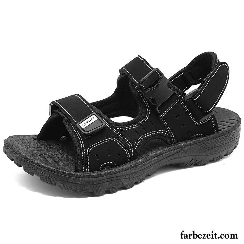 Sandalen Herren Neue Draussen Große Größe Sommer Echtleder Casual Schwarz