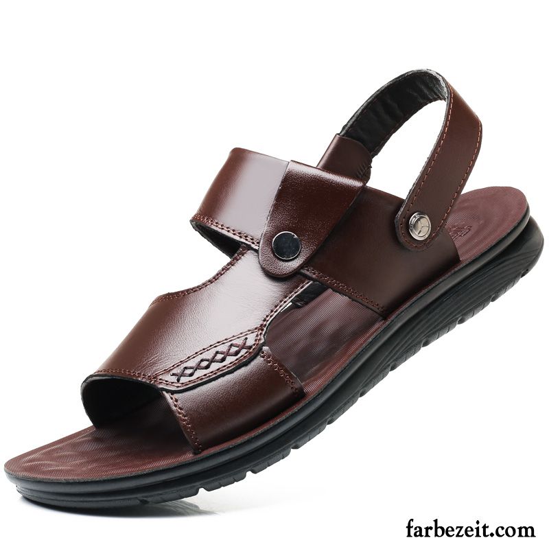 Sandalen Herren Neue Persönlichkeit Echtleder Trend Hausschuhe Mode Braun