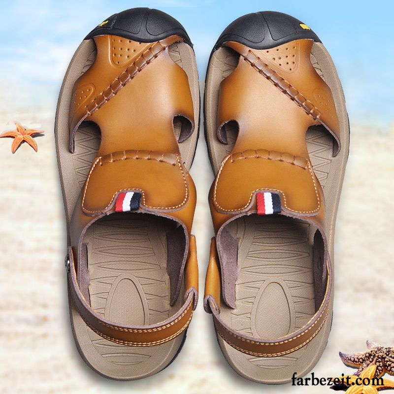 Sandalen Herren Pantolette Draussen Sommer Neue Trend Schuhe Sandfarben Braun