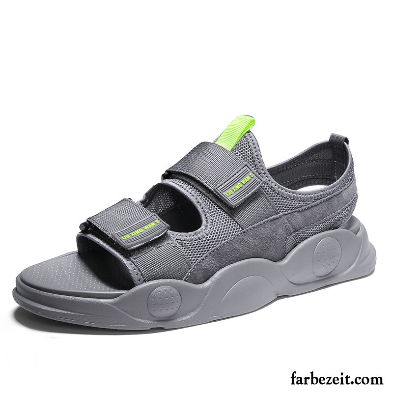 Sandalen Herren Rom Trend Sommer Schuhe Casual Atmungsaktiv Sandfarben Grau