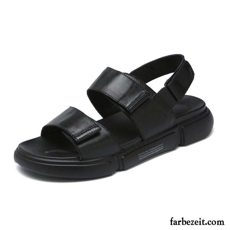 Sandalen Herren Rutschsicher Trend Weiche Sohle Echtleder Sommer Neue Sandfarben Schwarz