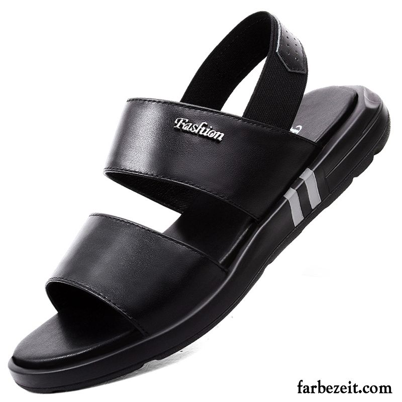 Sandalen Herren Schuhe Rutschsicher Sommer Casual Echtleder Neue Sandfarben Schwarz