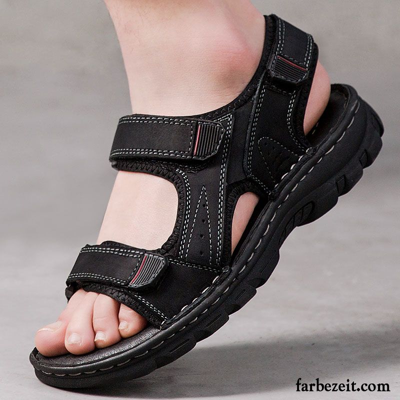 Sandalen Herren Schuhe Trend Sommer Echtleder Neue Casual Sandfarben Schwarz