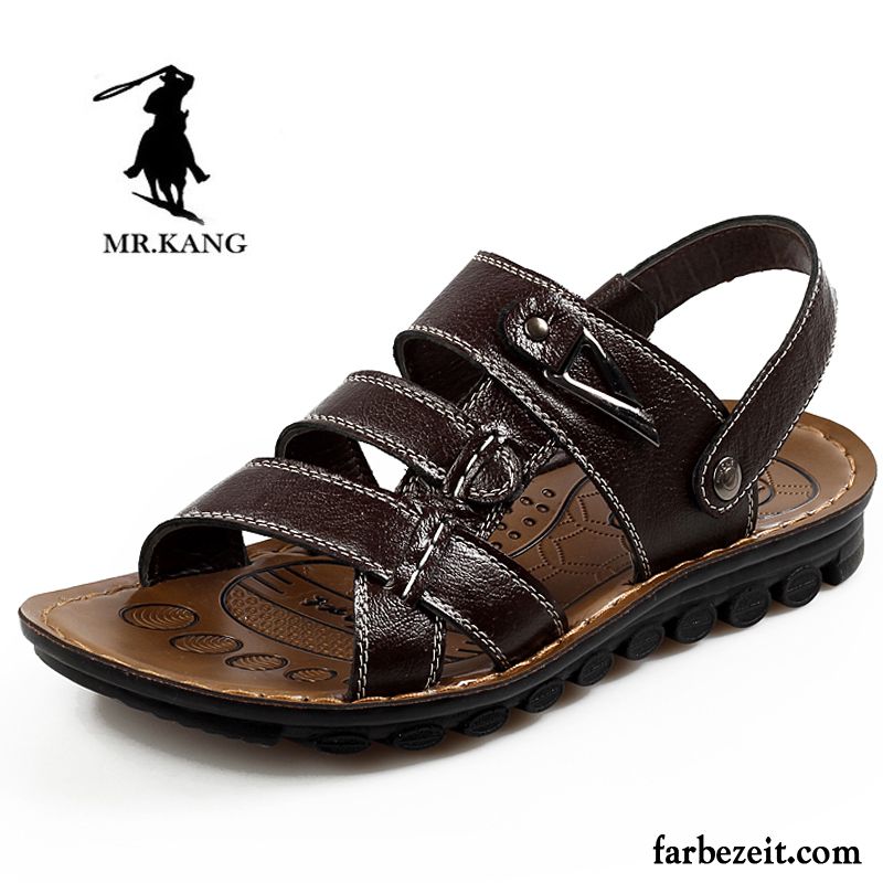 Sandalen Herren Schwarz Pantolette Sandalen Strand Trend Casual Schuhe Sommer Echtleder Günstig