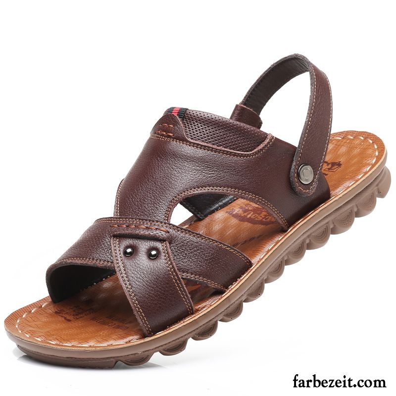 Sandalen Herren Sommer Casual Pantolette Draussen Tragen Rutschsicher Sandfarben Braun Dunkel