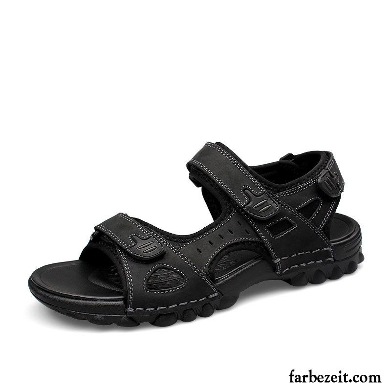 Sandalen Herren Sommer Schuhe Casual Große Größe Leder Echtleder Sandfarben Schwarz