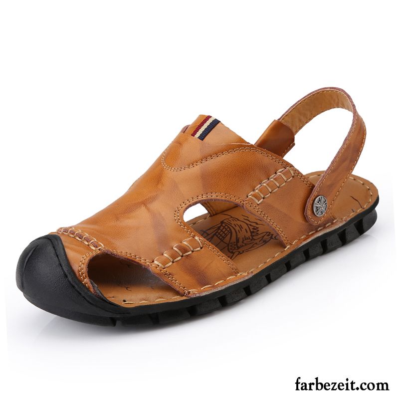 Sandalen Herren Trend Hausschuhe Casual Sommer Leder Neue Sandfarben Braun