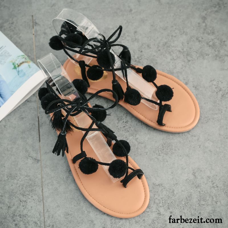 Sandalen Blockabsatz Quaste Sandalen Rom Schnürung Wildleder Langschaft Flache Farbe Sommer Mädchen