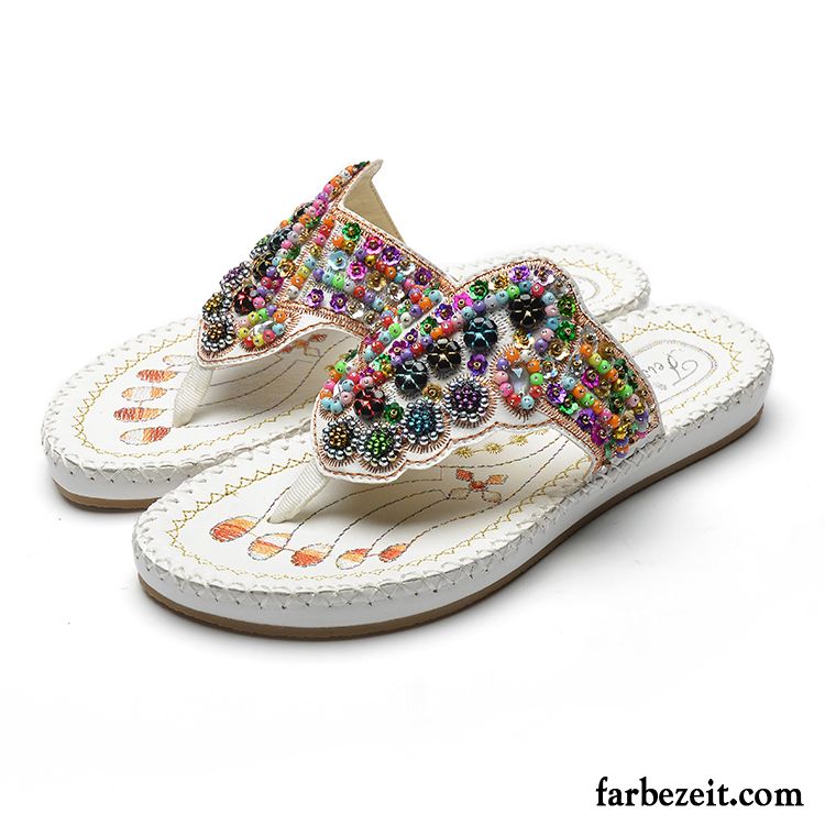Sandalen Reißverschluss Damen Strand Flache Hausschuhe Strasssteine Nationalen Stil Sandalen Sommer Kaufen