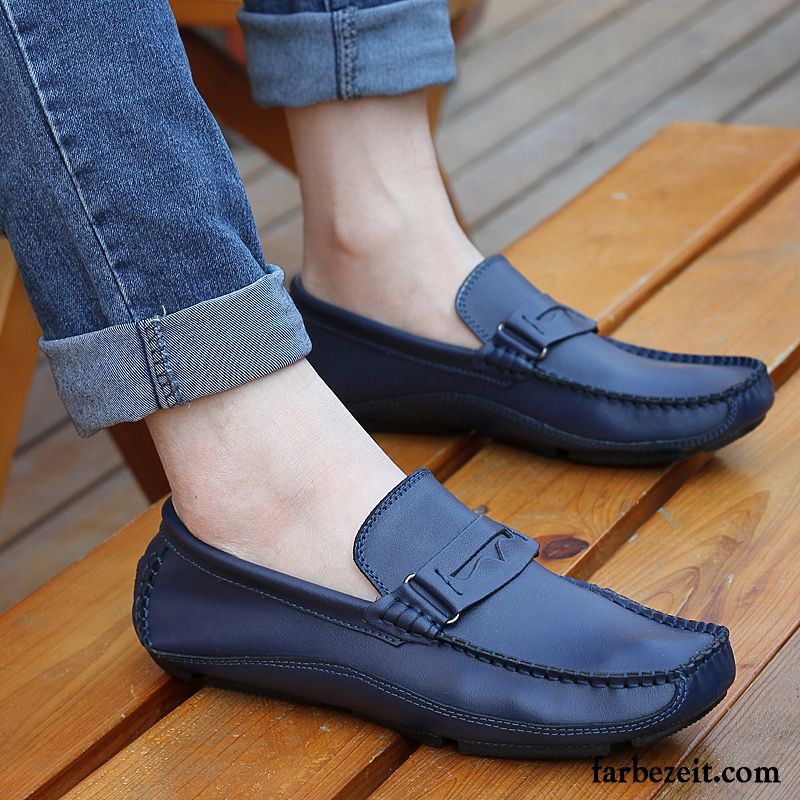 Sandalen Wechselfußbett Herren Schuhe Lederschue Slip-on England Blau Faul Trend Tief Persönlichkeit Herbst Neue Casual Allgleiches