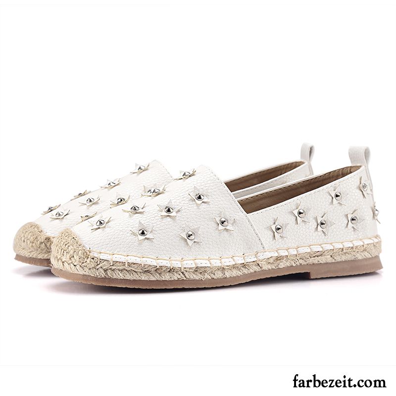 Schicke Schuhe Damen Quaste Echtleder Dicke Sohle Feder Plateauschuhe Casual Flache Halbschuhe Sommer Weiß