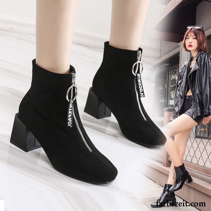 Schuhe Braun Damen Schuhe England Schwarz Martin Stiehlt Winter Vierkantkopf Dick Kurze Stiefel Hochhackigen Lackleder Herbst Neue Günstig