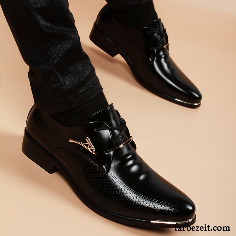 Schuhe Herren Boots Herbst Spitze Casual Geschäft Schwarz Schnürung England Echtleder Lederschue Atmungsaktiv Schuhe Erhöht Günstig