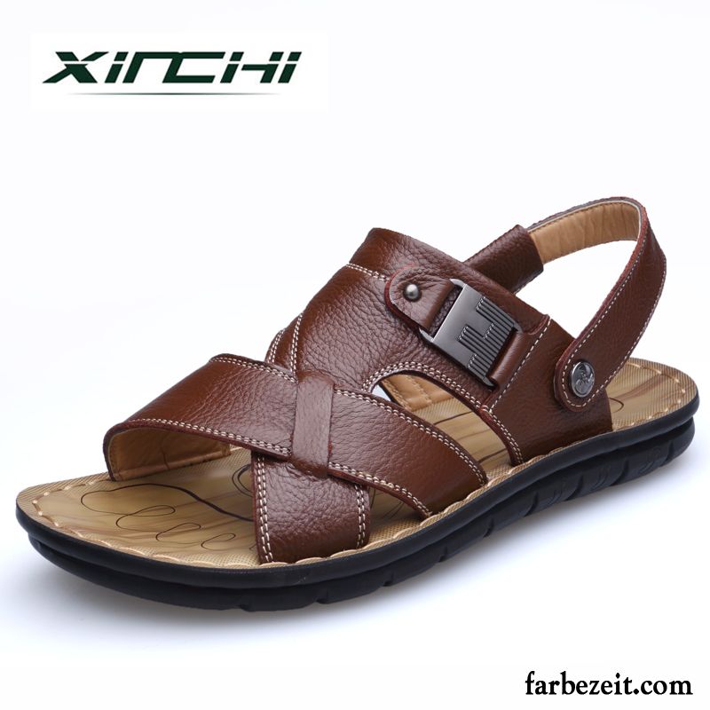 Schuhe Herren Strand Schuhe Sommer Dicke Sohle Echtleder Sandalen Casual Trend Hausschuhe Neue Rutschsicher