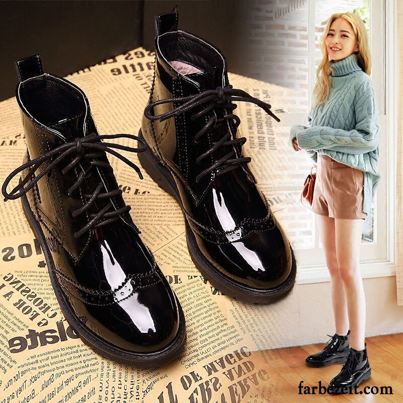 Schuhe Online Kaufen Günstig Feder England Kurze Winter Lackleder Martin Stiehlt Schnürung Flache Neue Damen Billig