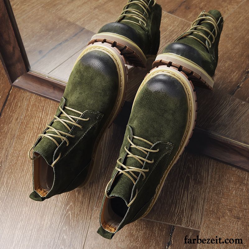 Schuhe Winter Herren England Cargo Sommer Allgleiches Casual Hohe Echtleder Stiefel Trend Martin Stiehlt Grün Kaufen