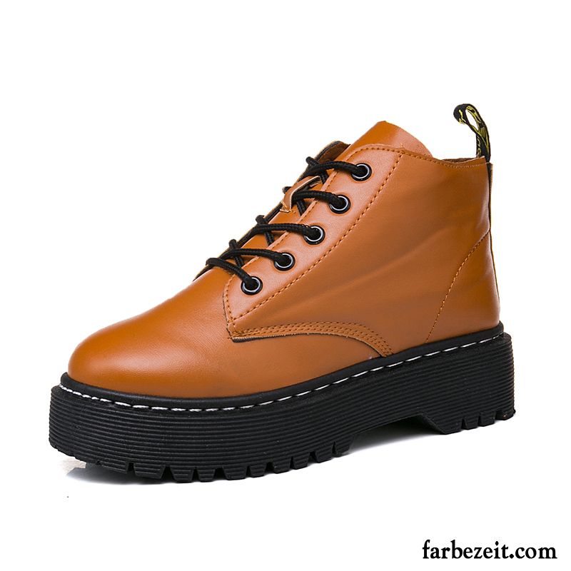 Schwarze Boots Damen Baumwolle Schuhe Schnürung Winter Herbst England Schüler Martin Stiehlt Dicke Sohle Allgleiches Plus Samt