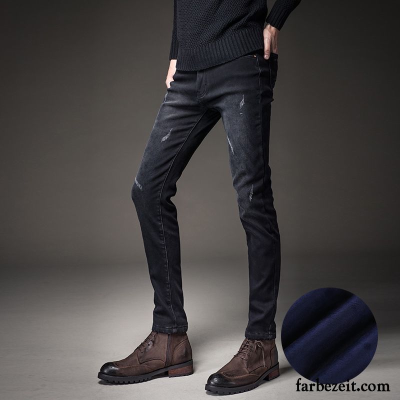 Schwarze Hose Herren Dünn Hose Schlank Winter Plus Samt Herbst Jeans Lange Jugend Verdickung Günstig