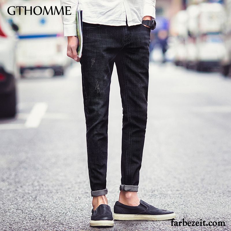 Schwarze Jeans Slim Fit Dünn Schwarz Hose Schlank Jeans Winter Freizeit Herbst Trend Herren Rabatt