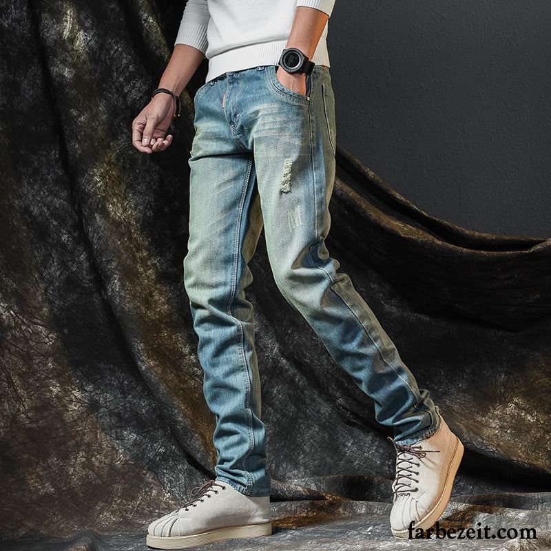 Schwarze Jeans Slim Fit Jeans Retro Schlank Allgleiches Hose Blau Lose Trend Löcher Dünn Herren Freizeit Herbst Gerade Verkaufen