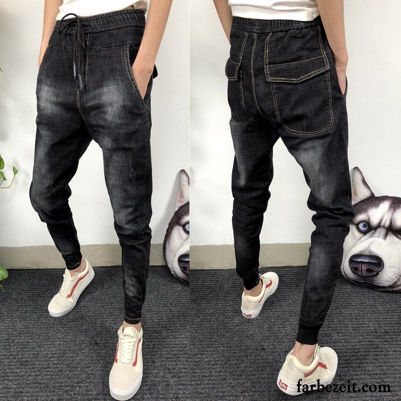 Schwarze Skinny Jeans Männer Trend Allgleiches Bleistift Hose Neu Schlank Schwarz Schmales Bein Herren Rein Lange Jeans Billig
