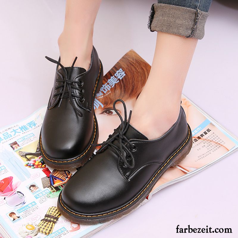 Schwarzer Anzug Schuhe Retro Damen Winter Casual Schnürschuhe Lederschuhe Feder Plus Samt Schüler Herbst England Oxford Runde Zehe Schwarz Flache Kaufen