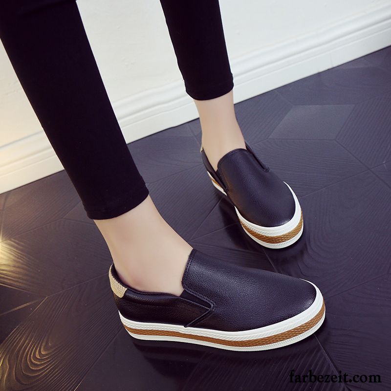 Schöne Schuhe Damen Schwarz Dicke Sohle Feder Halbschuhe Schüler Skaterschuhe Casual Slip-on Faul Kaufen