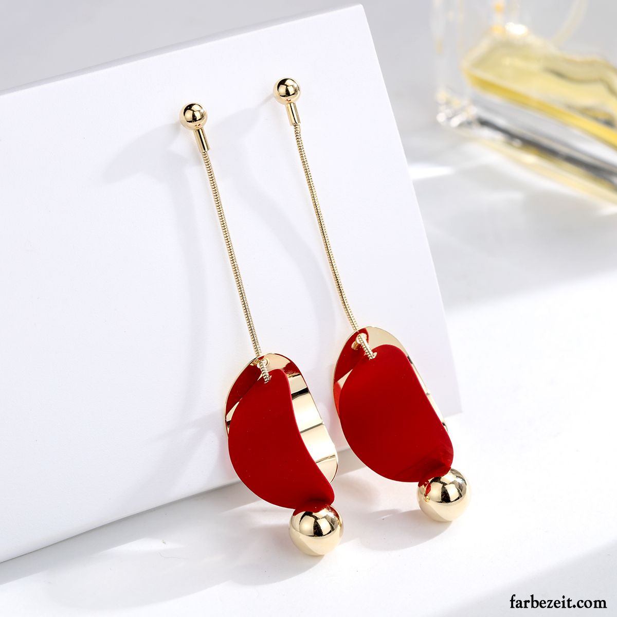 Silberschmuck Damen Unregelmäßige Quasten Groß Elegante Mesh Langer Abschnitt Silber Rot