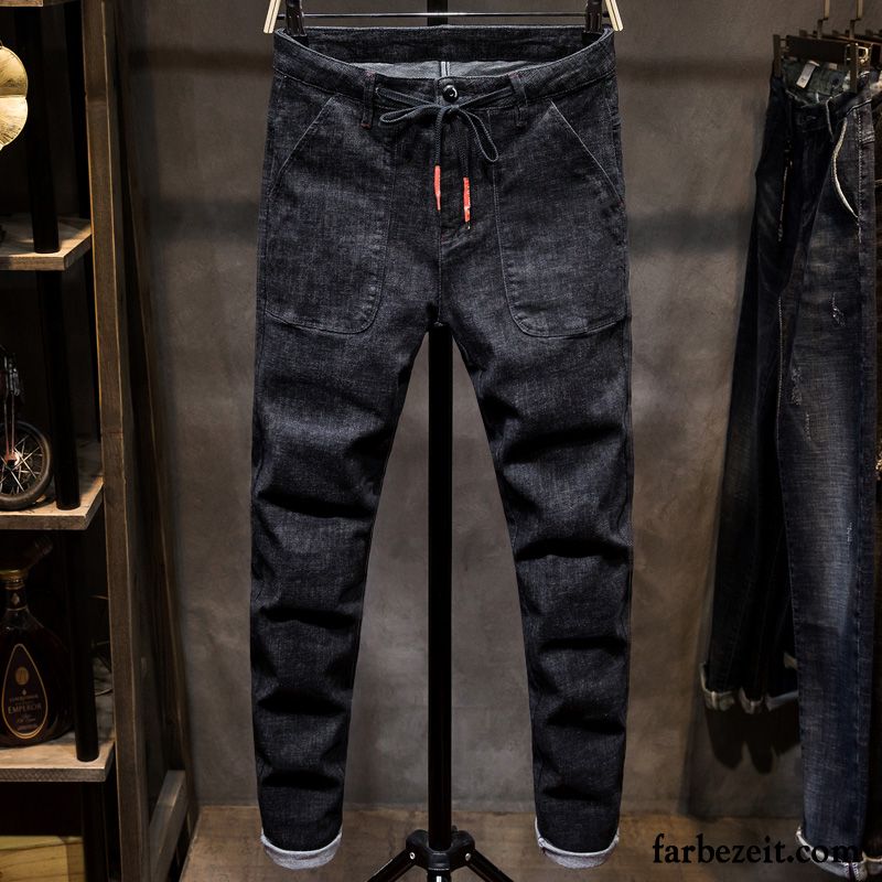 Skinny Jeans Herren Günstig Dünn Einfach Tasche Trend Groß Schlank Elastisch Allgleiches Schwarz Jeans Günstig