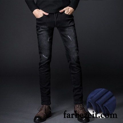 Slim Low Waist Jeans Herren Hose Jeans Schlank Jugend Warme Elastisch Schwarz Lange Winter Dünn Verdickung Plus Samt Kaufen