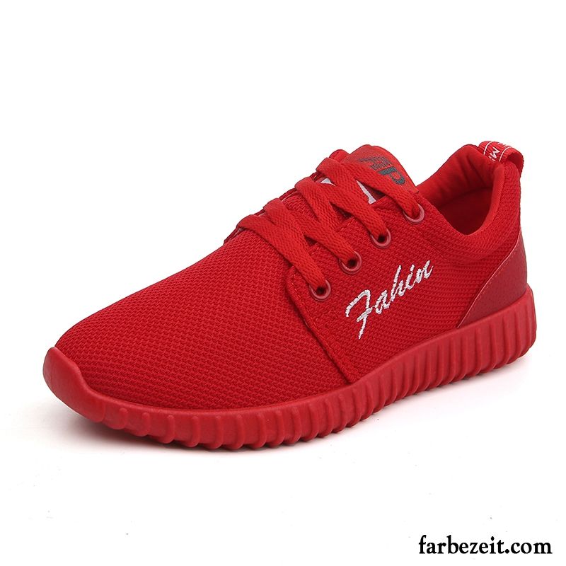 Sneaker High Damen Sommer Rot Schnürung Sportschuhe Atmungsaktiv Laufschuhe Flache Casual Schüler Kaufen