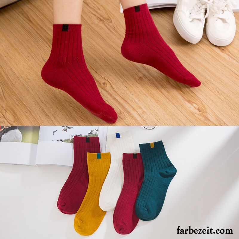 Socken Damen Herbst Winter Trend Niedlich Knöchelsocken 100% Baumwolle Rot