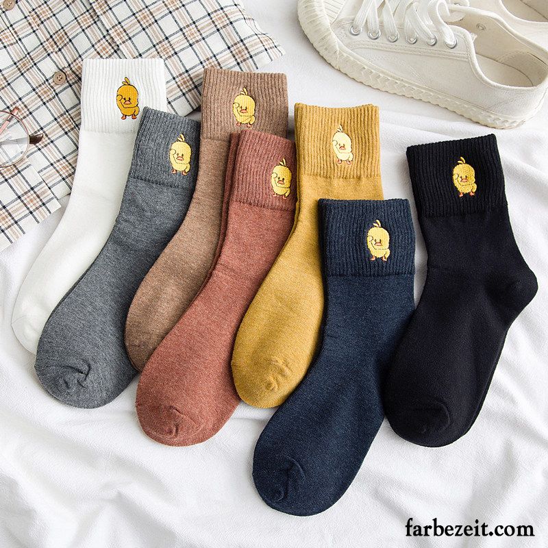 Socken Damen Mid Baumwollsocken Herbst Frühling Mini Trend Schwarz Gelb