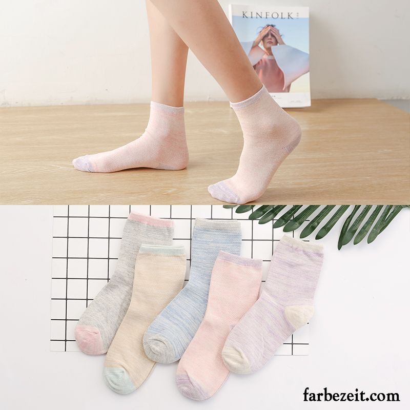 Socken Damen Niedlich Herbst Mid Baumwolle Strümpfe Rosa Hell